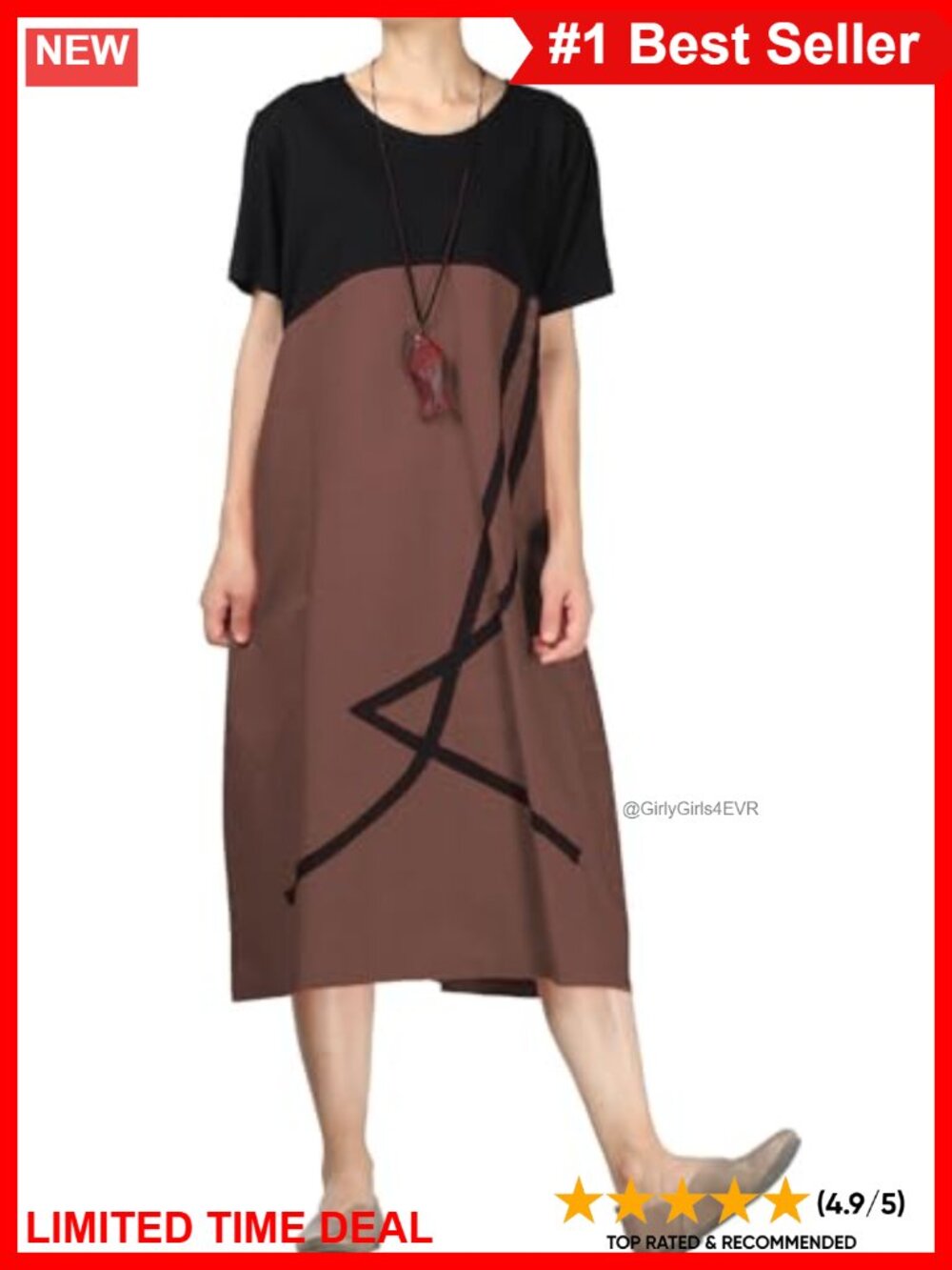 Women's Linen A-Line Tunic Dress Short Sleeve Casual Knee Length